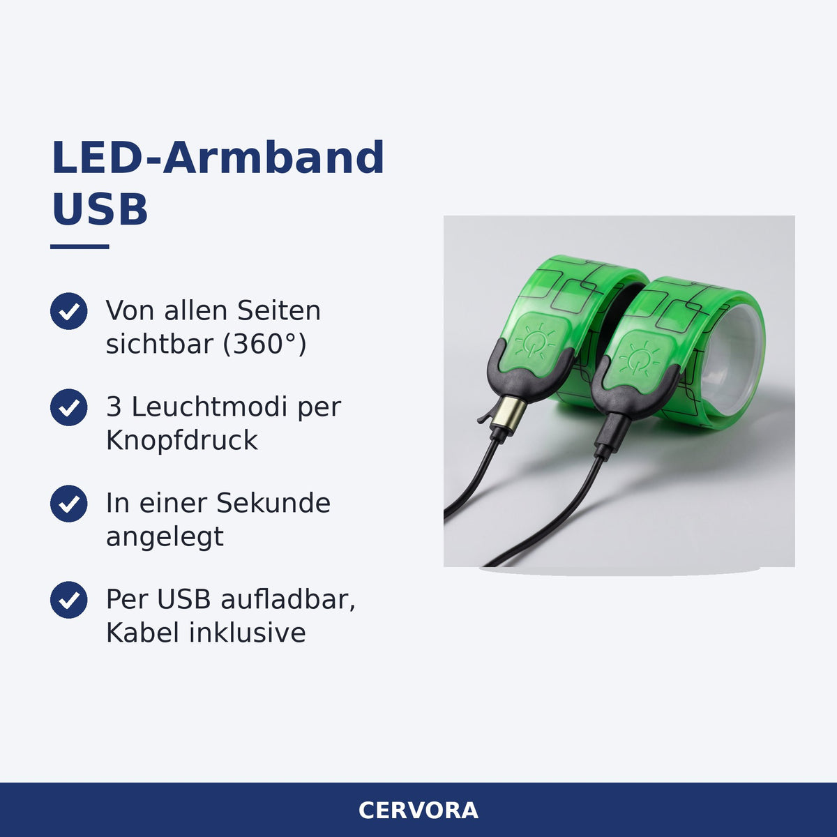 Wiederaufladbares LED-Armband mit leuchtendem Band am Handgelenk