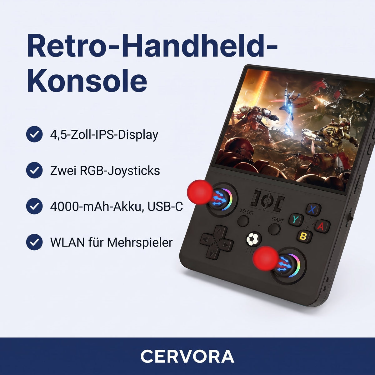 Tragbare Retro-Spielkonsole mit 4,5-Zoll-Display, zwei Joysticks und Steuerkreuz