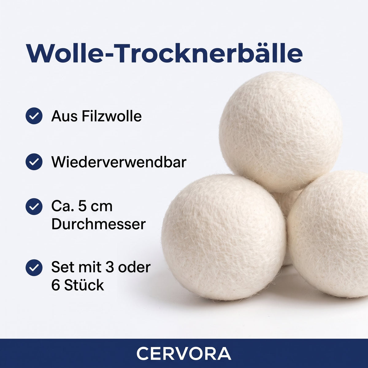 Wiederverwendbare Trocknerbälle aus Filzwolle, ca. 5 cm Durchmesser