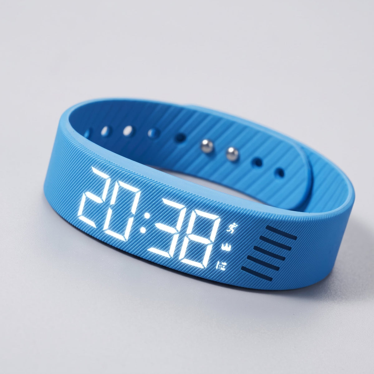 Schwarzes Wecker-Armband mit LED-Anzeige und Vibrationsalarm am Handgelenk