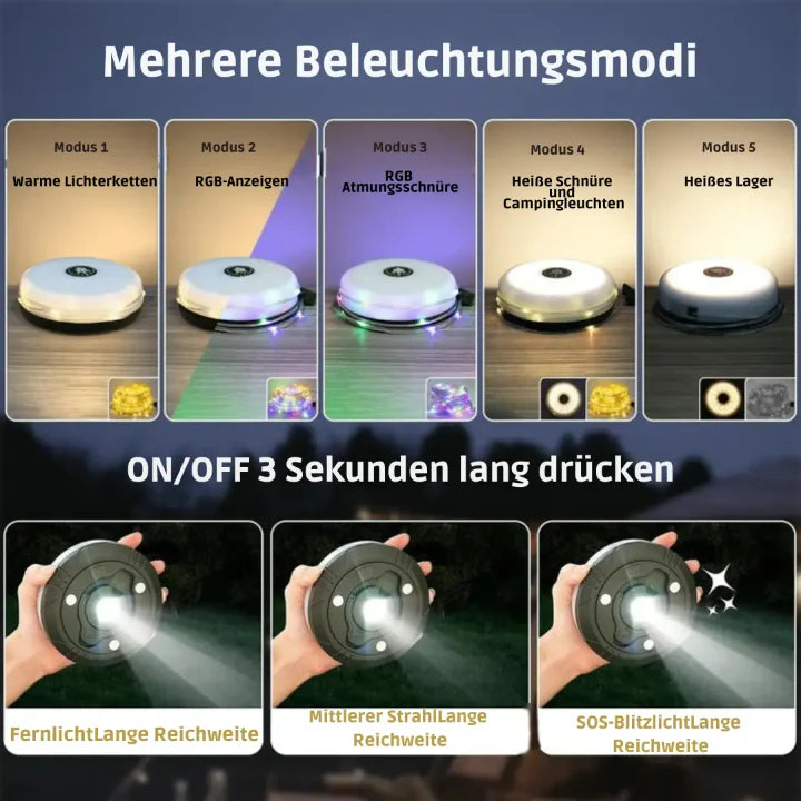 Lampe de camping avec guirlande lumineuse RGB de 10 m – ambiance et sécurité garanties pour toutes vos excursions