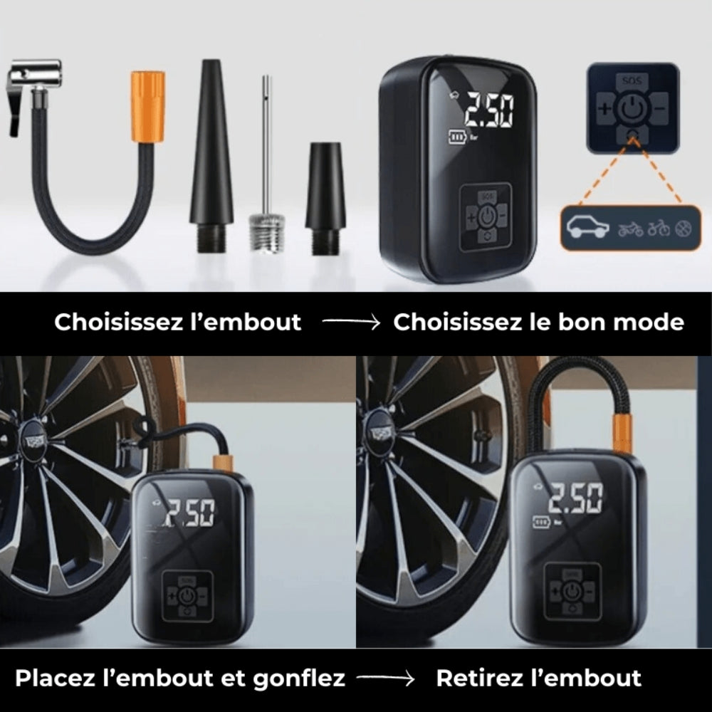 Mini Gonfleur de Pneus Portable - Compresseur d’Air Sans Fil