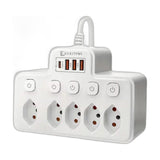 Kompakte weisse Mehrfachsteckdose mit 5 Einzelschaltern und 4 USB-Ports