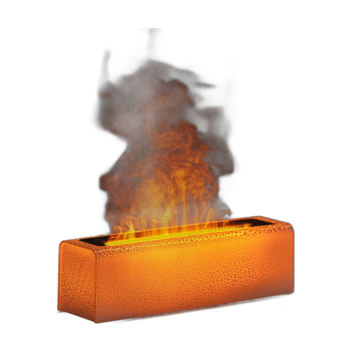 Luftbefeuchter mit Flammeneffekt auf einem Holzsideboard im Wohnzimmer