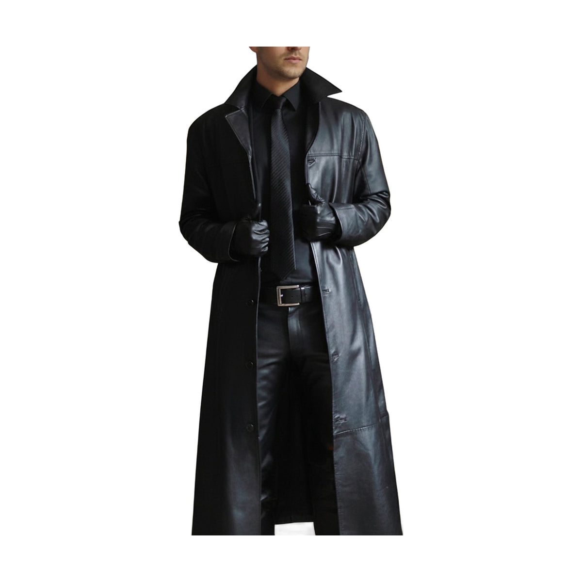 Lange Lederjacke für Herren aus Echtleder mit Knopfverschluss