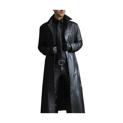Lange Lederjacke für Herren aus Echtleder mit Knopfverschluss