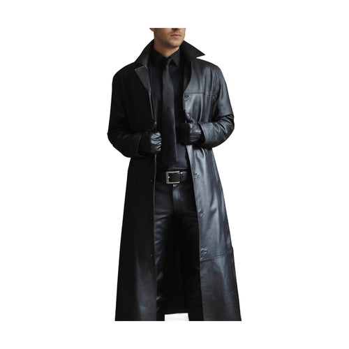 Lange Lederjacke für Herren aus Echtleder mit Knopfverschluss