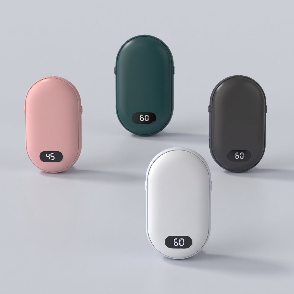 Wiederaufladbarer USB-Handwärmer mit digitalem Display und Powerbank-Funktion im Taschenformat