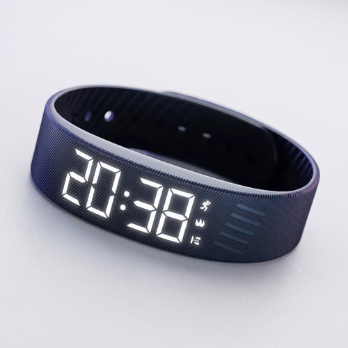 Schwarzes Wecker-Armband mit LED-Anzeige und Vibrationsalarm am Handgelenk