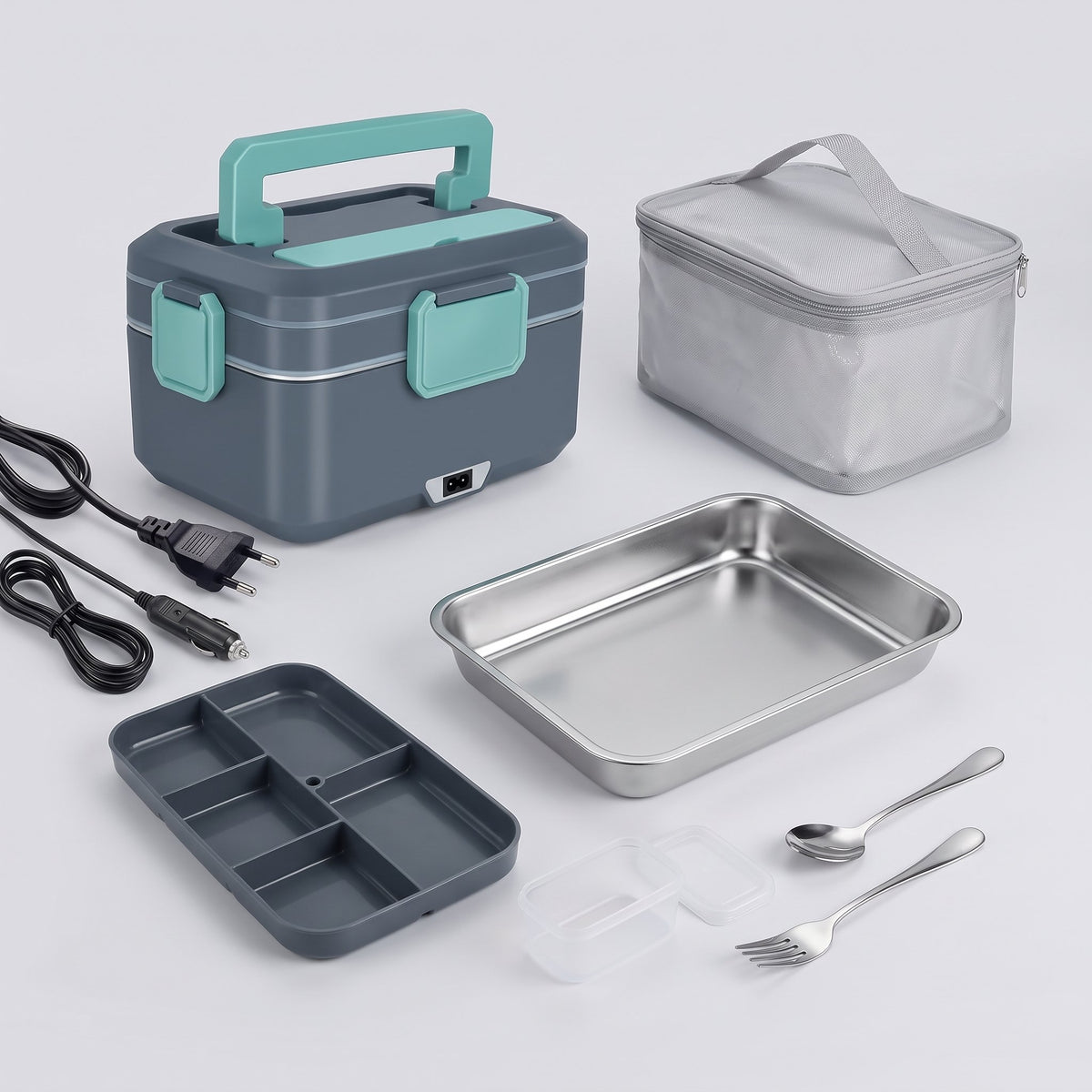 Elektrische Lunchbox 2,5 L mit Edelstahl-Einsatz, Isoliertasche und Besteck