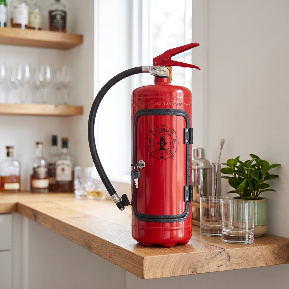 Minibar in Form eines roten Feuerlöschers, 40 cm hoch