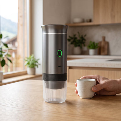 Tragbare Kaffeemaschine LousCafie in Metallic-Grau