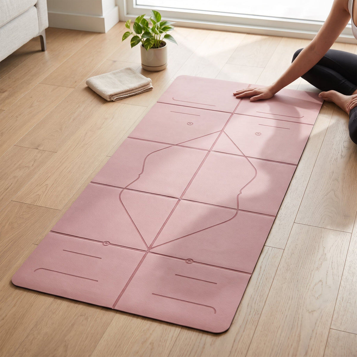 Yogamatte in fünf Farben: Blau, Rosa, Grün, Grau und Violett