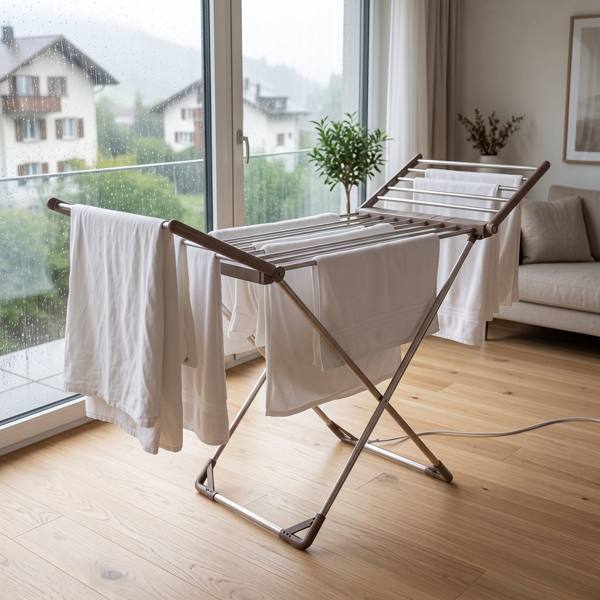 Faltbarer elektrischer Wäscheständer in X-Form mit 18 Heizstäben und Aluminiumrahmen