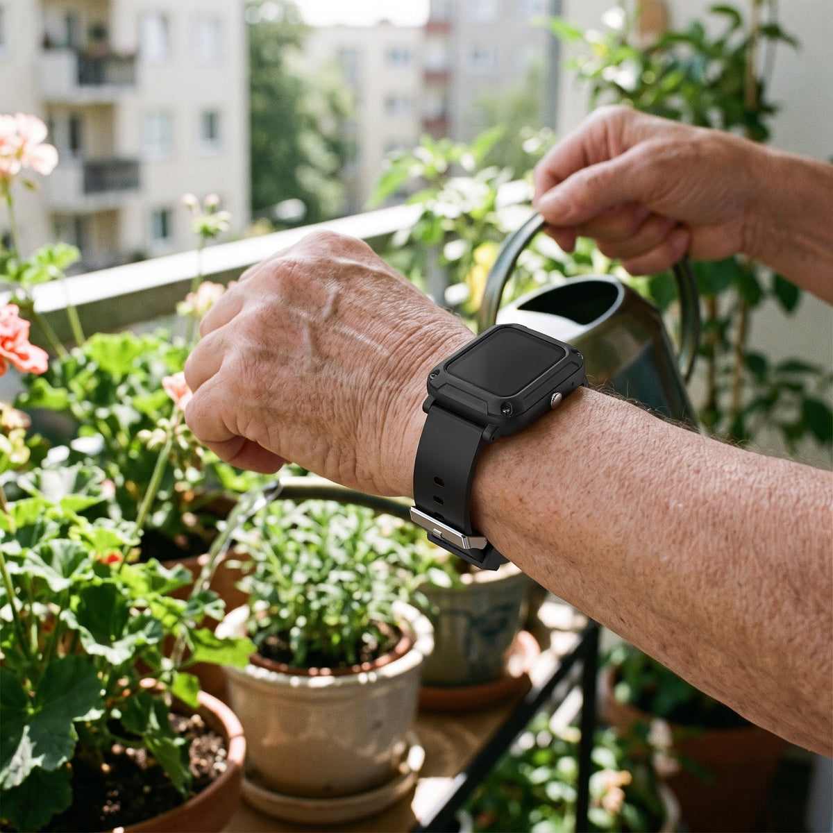 Smartwatch für Senioren mit Sturzerkennung, SOS-Taste und Silikonarmband