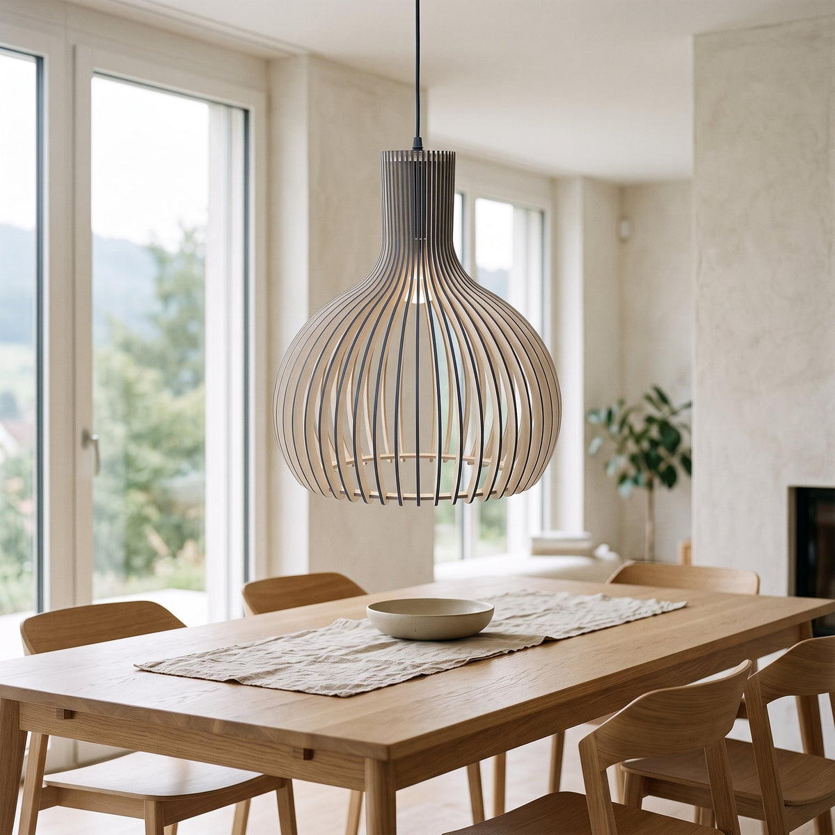 Pendelleuchte aus Holz mit LED im nordischen Vintage-Stil, höhenverstellbar