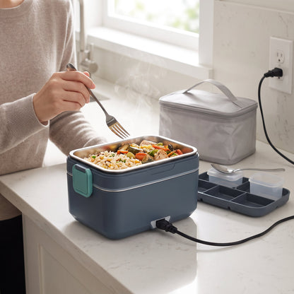 Elektrische Lunchbox 2,5 L mit Edelstahl-Einsatz, Isoliertasche und Besteck
