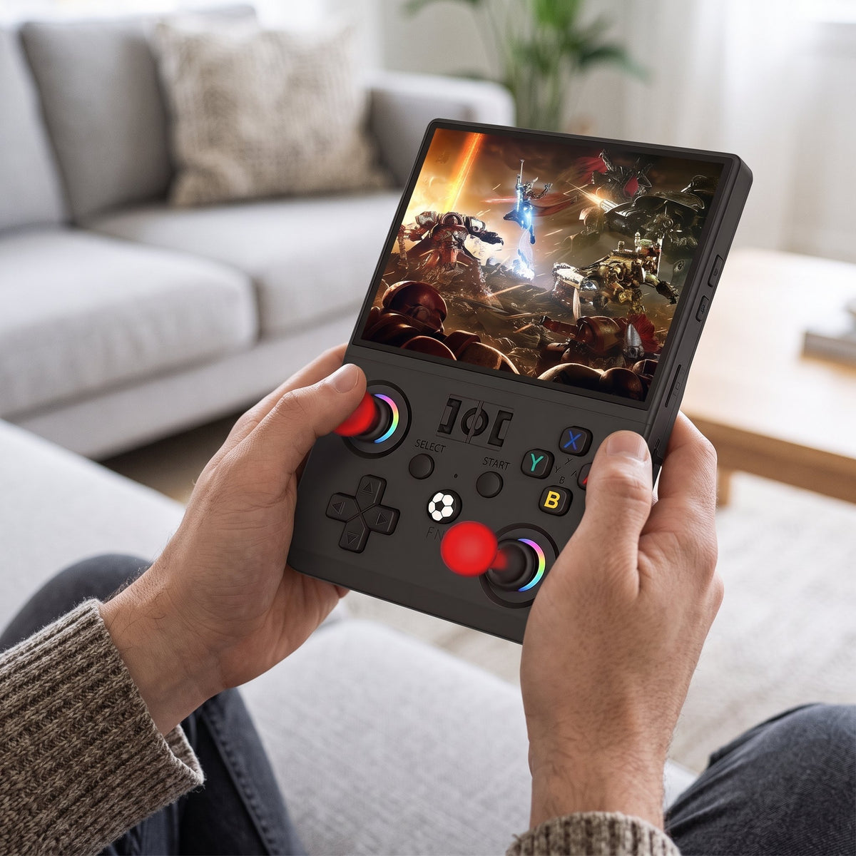 Tragbare Retro-Spielkonsole mit 4,5-Zoll-Display, zwei Joysticks und Steuerkreuz
