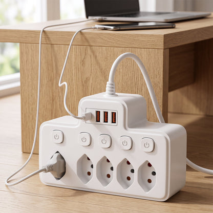 Mehrfachsteckdose mit Schalter, 5 Steckplätze und 4 USB-Ports – USB-C, Überspannungsschutz