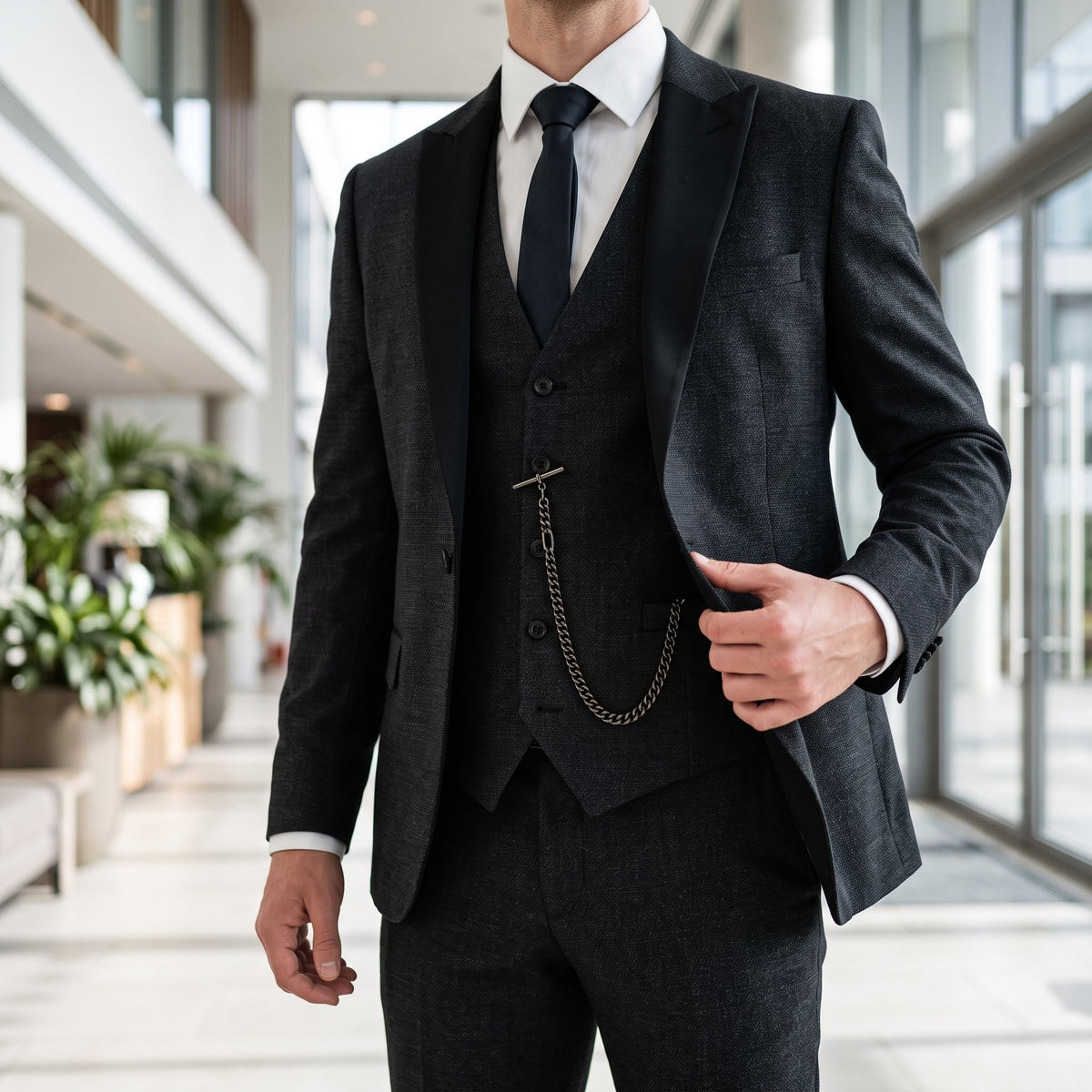 Herrenanzug 3-teilig Slim Fit mit Weste – Sakko, Weste und Hose in 6 Farben, Grösse S bis 4XL