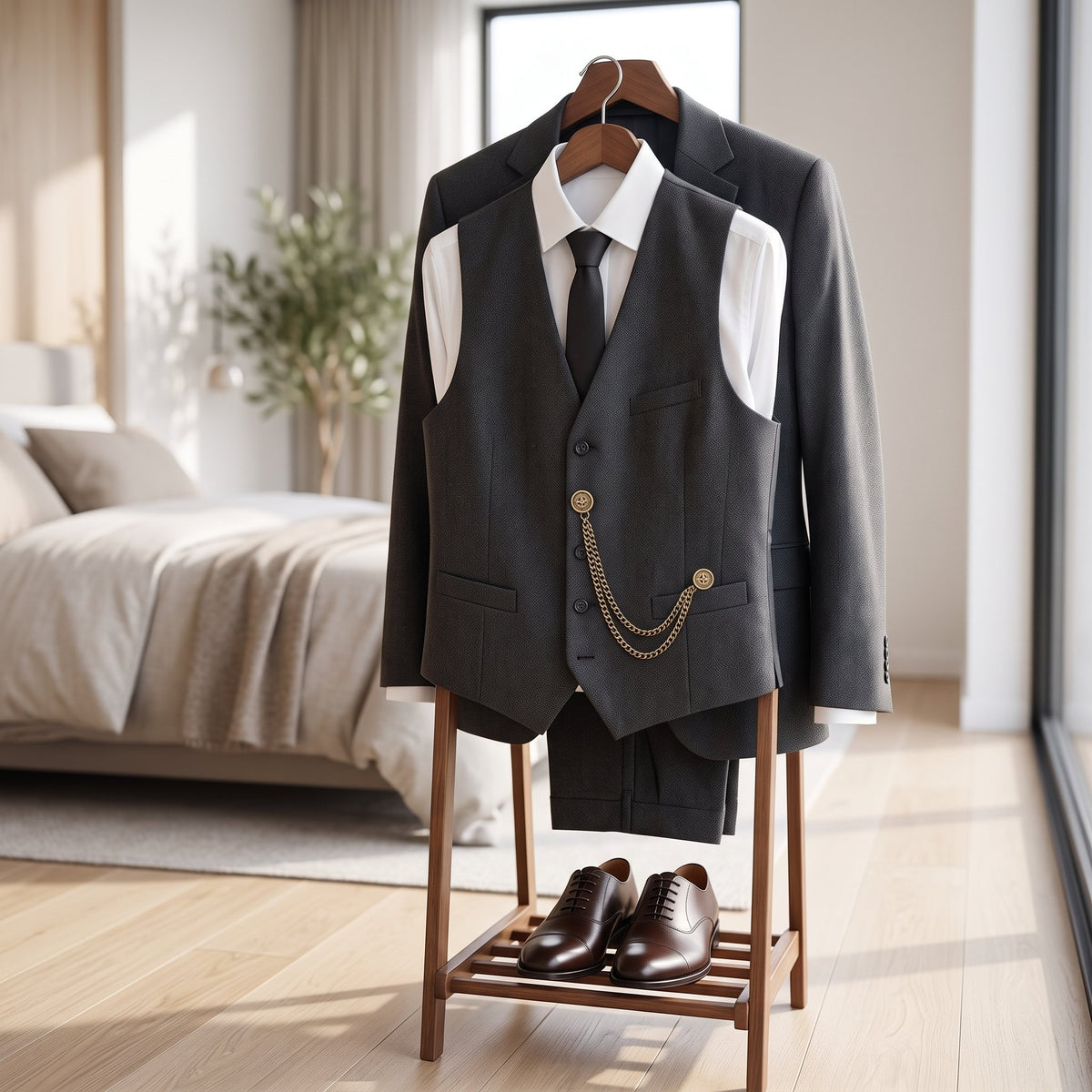 Herrenanzug 3-teilig Slim Fit mit Sakko, Weste und Hose für Business und Hochzeit