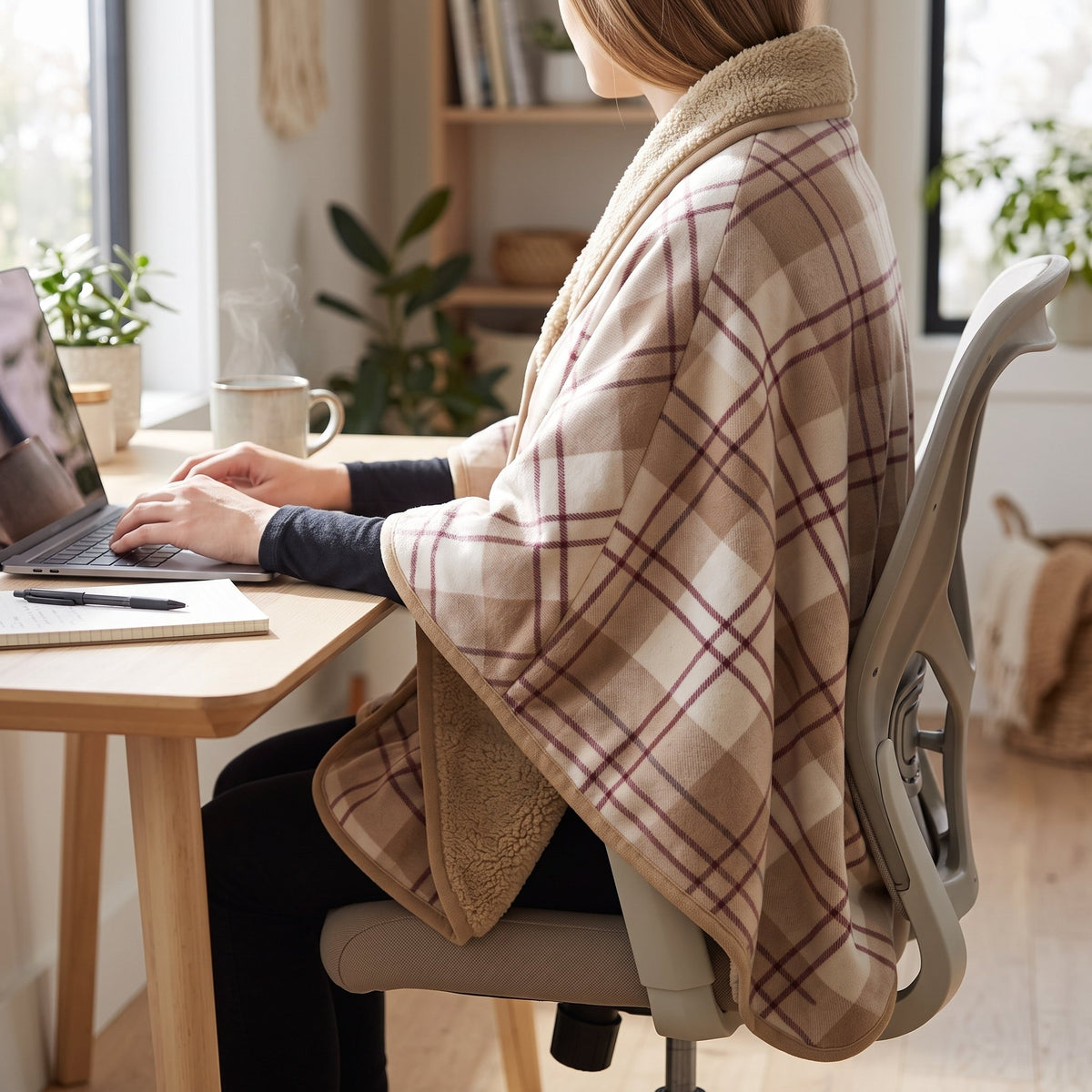 Tragbare Kuscheldecke mit Knöpfen – wendbares Plüsch-Cape, 2 Grössen für Büro, Zuhause und Auto