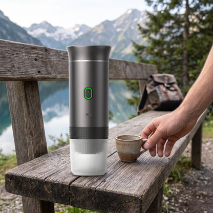 Tragbare Kaffeemaschine LousCafie in Metallic-Grau
