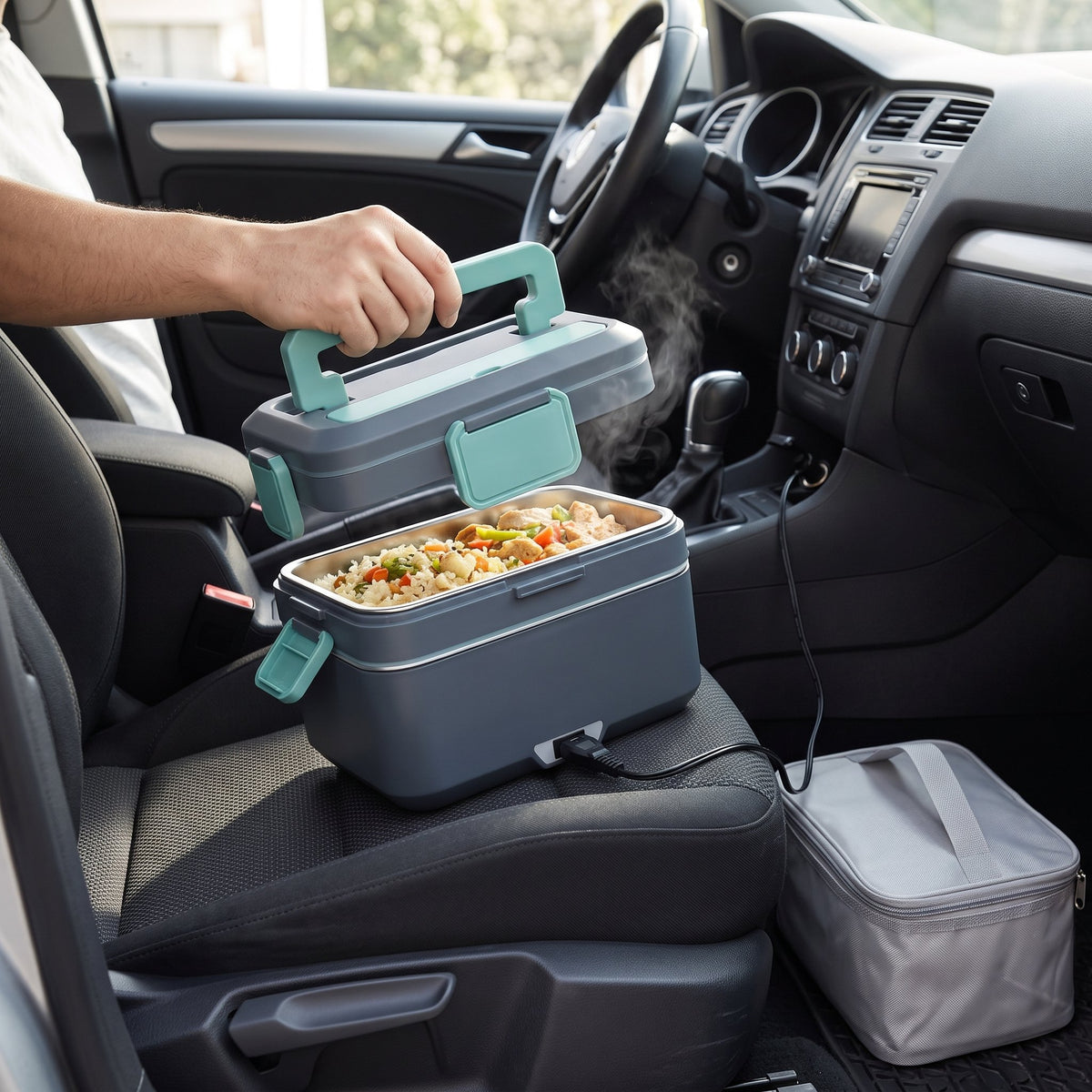 Elektrische Lunchbox 2,5 L mit Edelstahl-Einsatz, Isoliertasche und Besteck