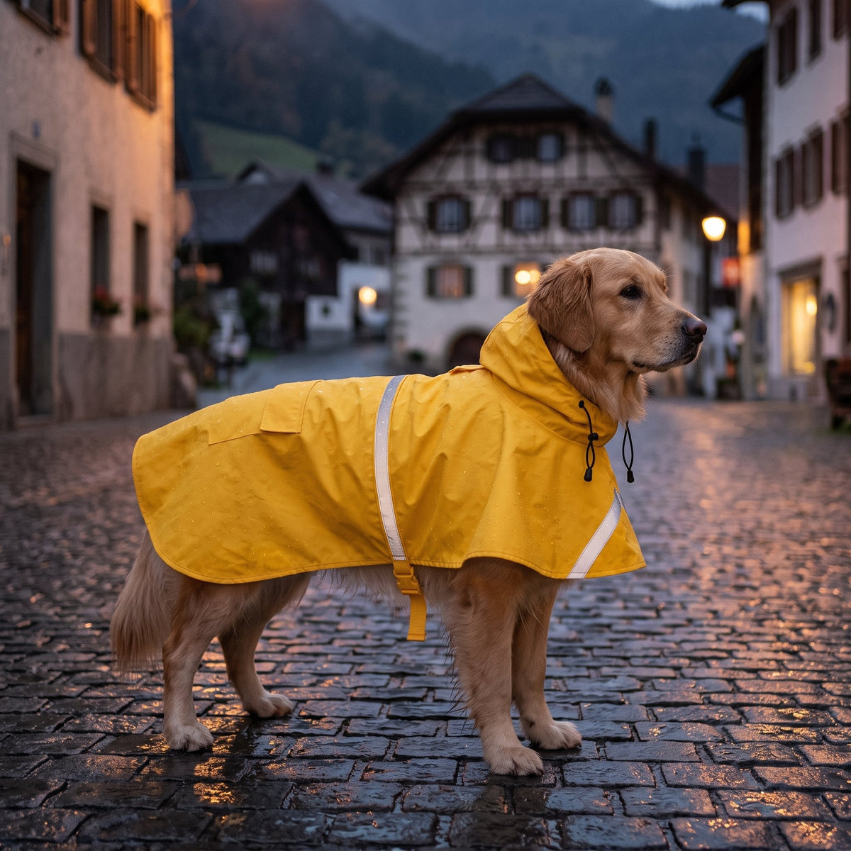 Hunde-Regenmantel mit Kapuze und reflektierenden Streifen