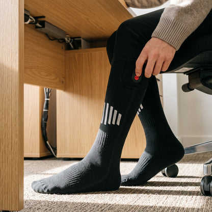 Beheizbare Baumwollsocken mit Batteriefach am oberen Rand