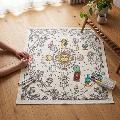 Ausmalbare Decke 125 × 150 cm mit 24 Stoffmarkern – Malen-Decke aus Polyester mit Samtoptik