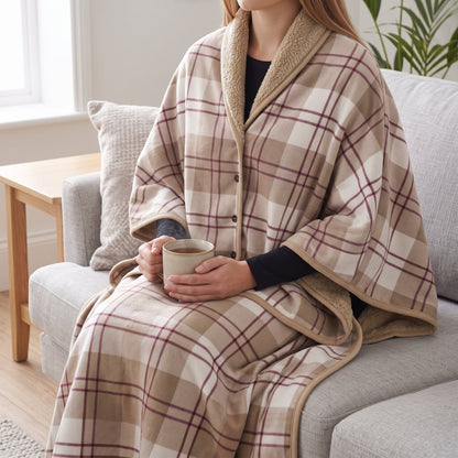 Tragbare Kuscheldecke mit Knöpfen – wendbares Plüsch-Cape, 2 Grössen für Büro, Zuhause und Auto