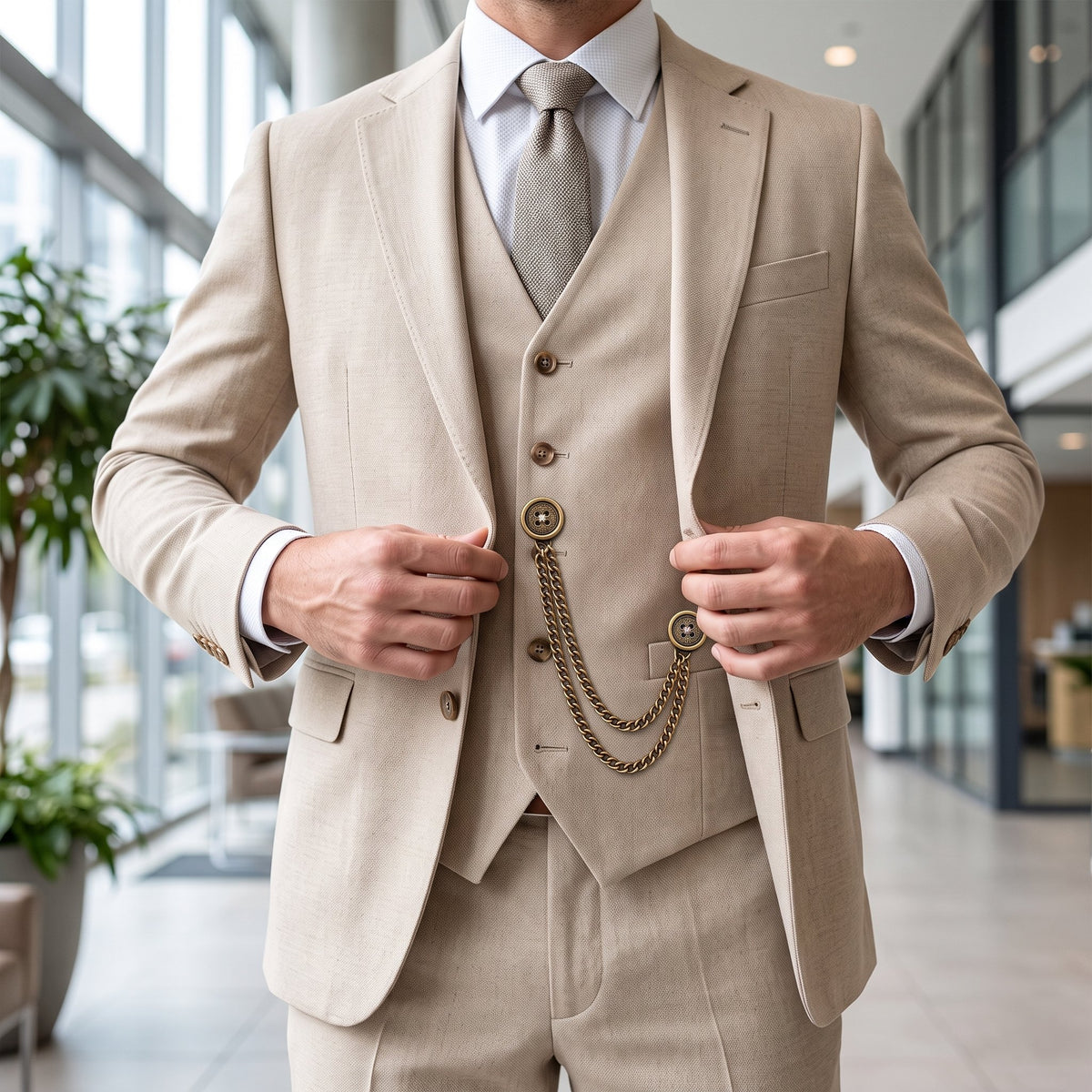 Herrenanzug 3-teilig Slim Fit mit Sakko, Weste und Hose für Business und Hochzeit