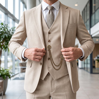 Herrenanzug 3-teilig Slim Fit mit Sakko, Weste und Hose für Business und Hochzeit
