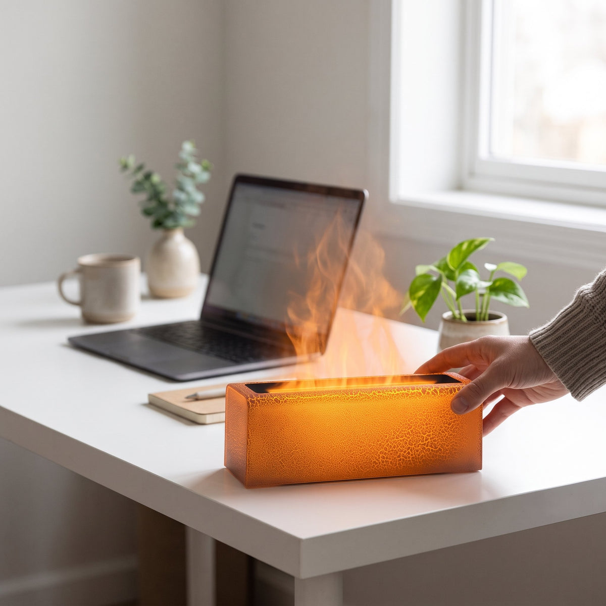 Luftbefeuchter mit Flammeneffekt – dekorativer Raumbefeuchter für Wohnzimmer, Schlafzimmer und Büro