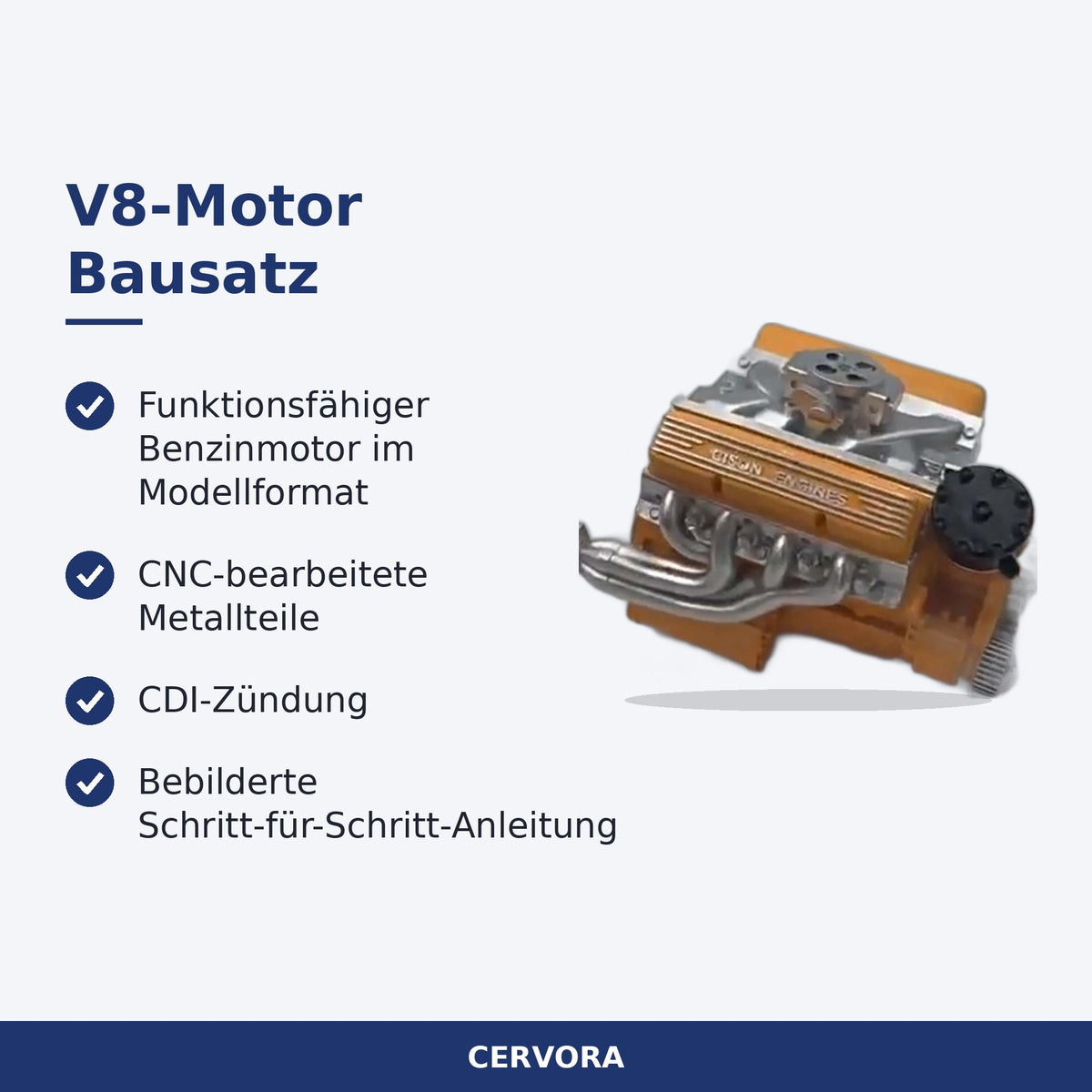 V8-Motor-Bausatz als Miniaturmodell mit Metallteilen zum Selbstzusammenbauen