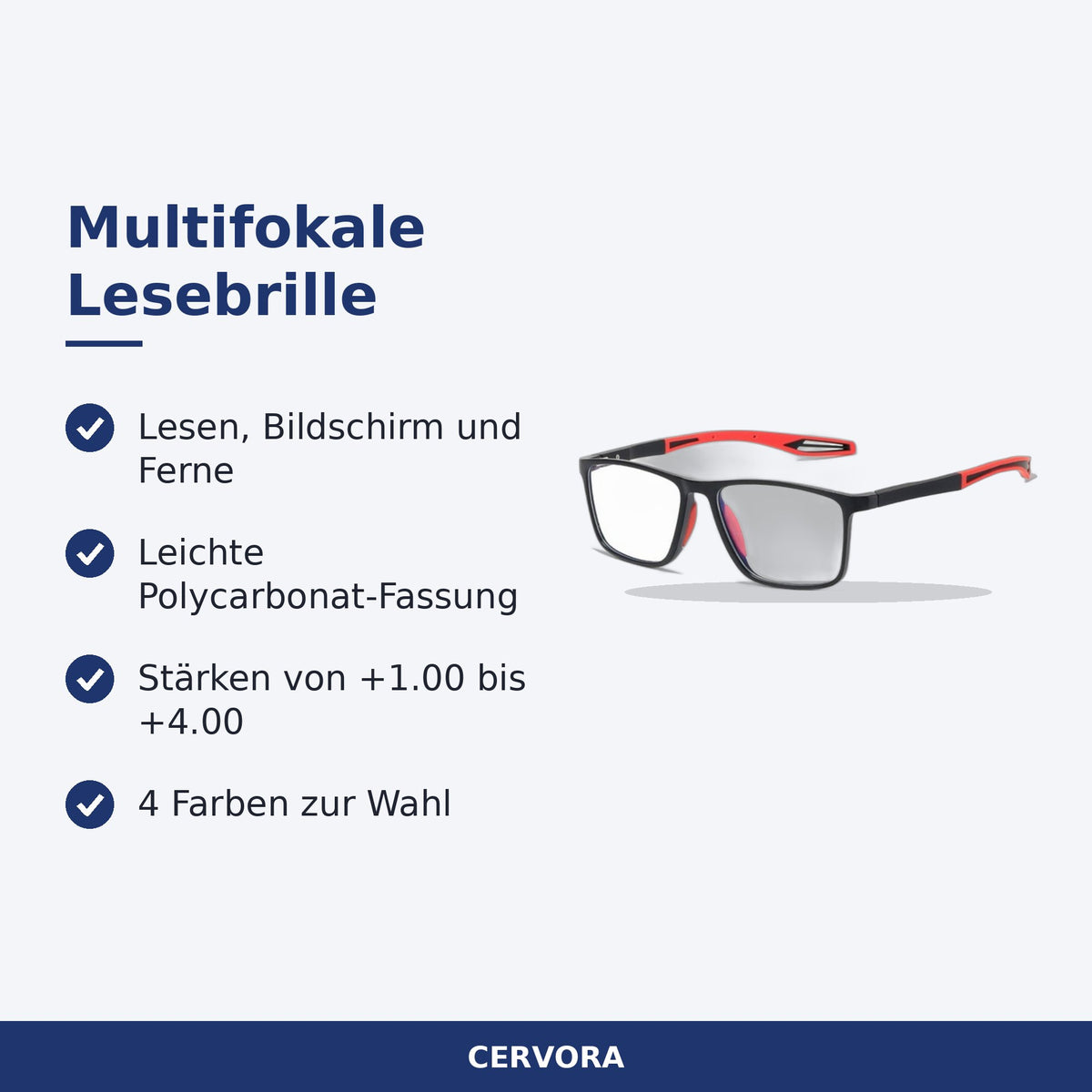 Multifokale Lesebrille für Damen mit leichter Polycarbonat-Fassung