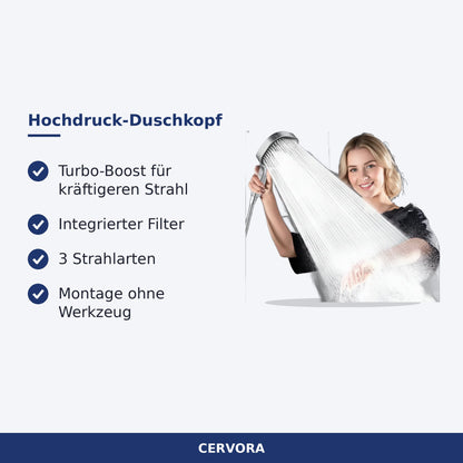 Hochdruck-Duschkopf mit Filter in Silver und Jet Black
