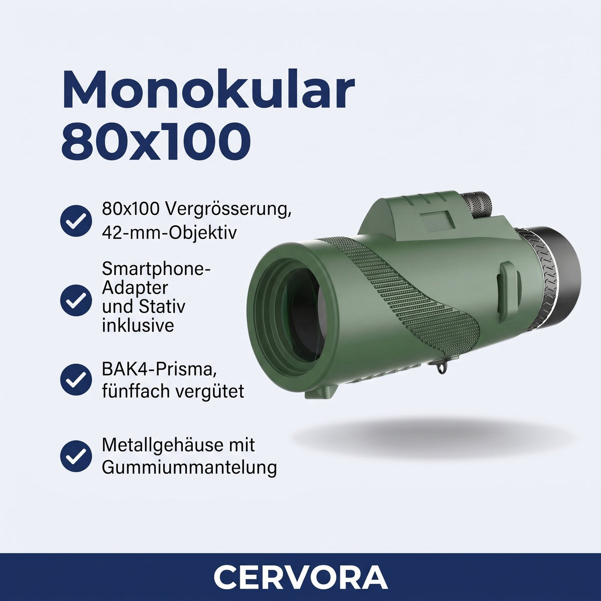 Monokular 80x100 mit Stativ und Smartphone-Adapter