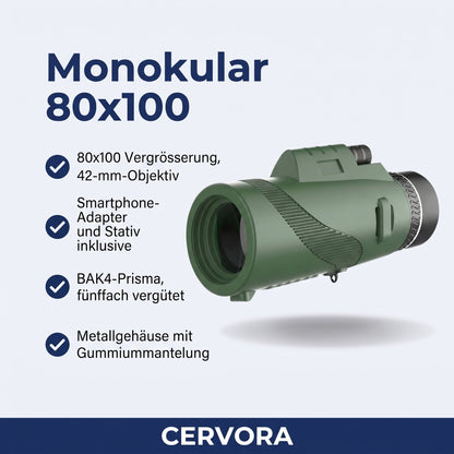 Monokular 80x100 mit Stativ und Smartphone-Adapter