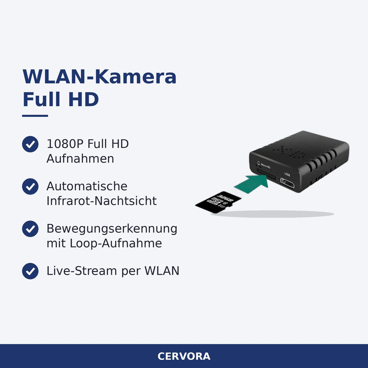 Kompakte WLAN-Überwachungskamera mit Full-HD-Auflösung und Infrarot-Nachtsicht
