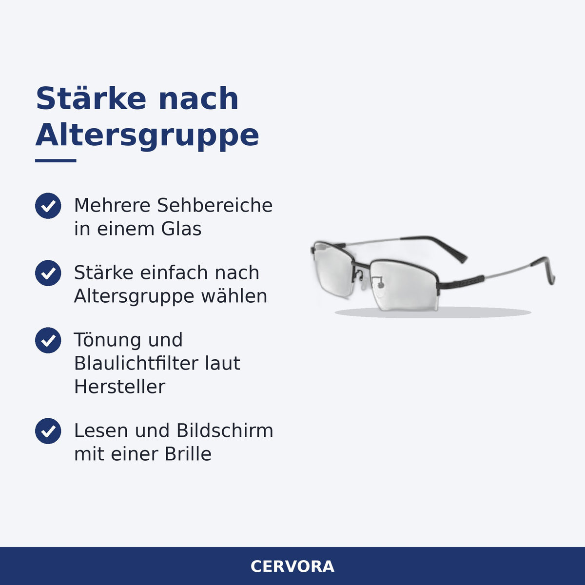 Schwarze Gleitsicht-Lesebrille mit Mehrzonen-Gläsern auf einem Holztisch
