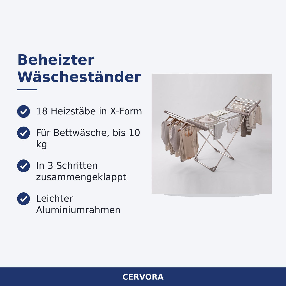 Faltbarer elektrischer Wäscheständer in X-Form mit 18 Heizstäben und Aluminiumrahmen
