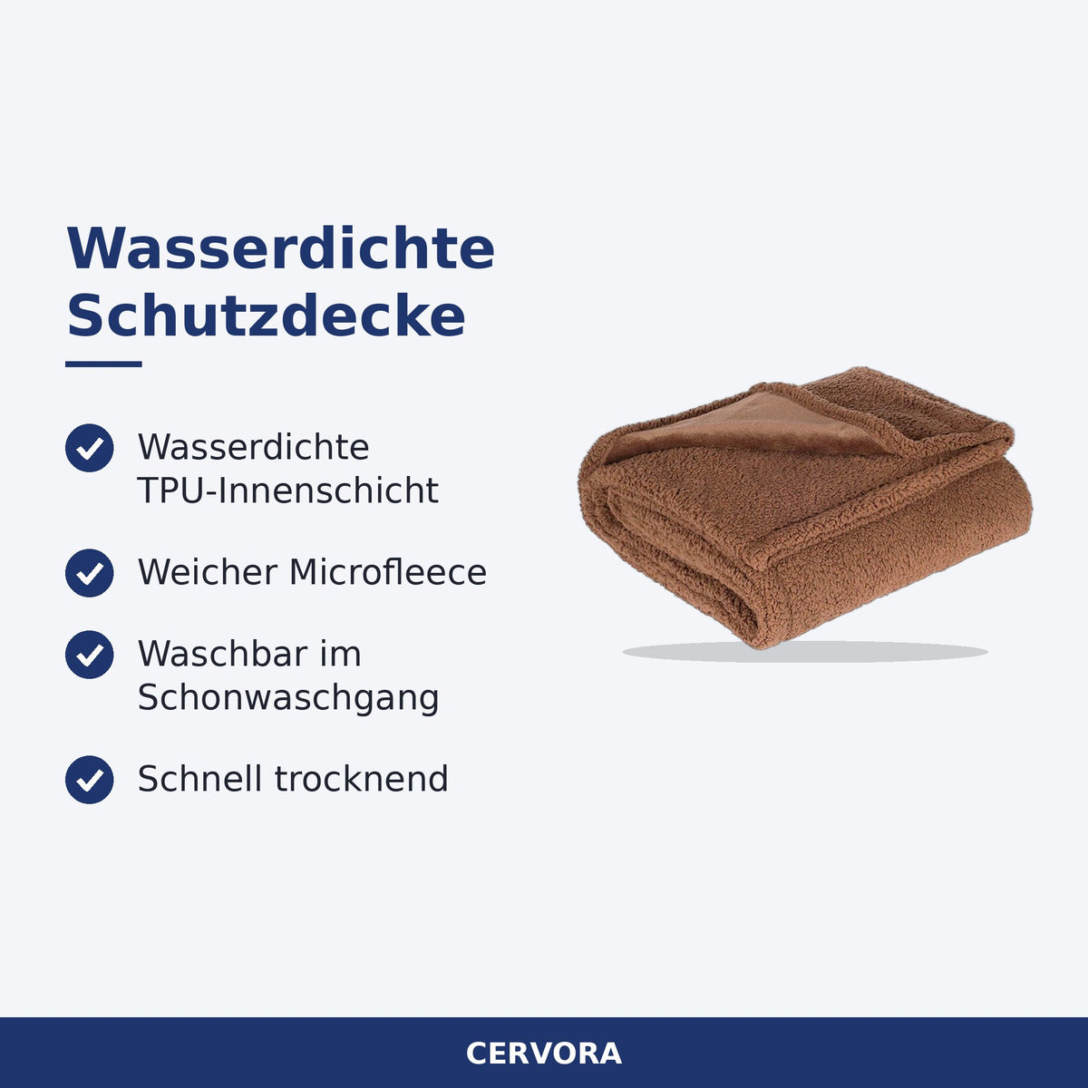 Wasserdichte graue Microfleece-Decke mit TPU-Schicht auf einem Bett