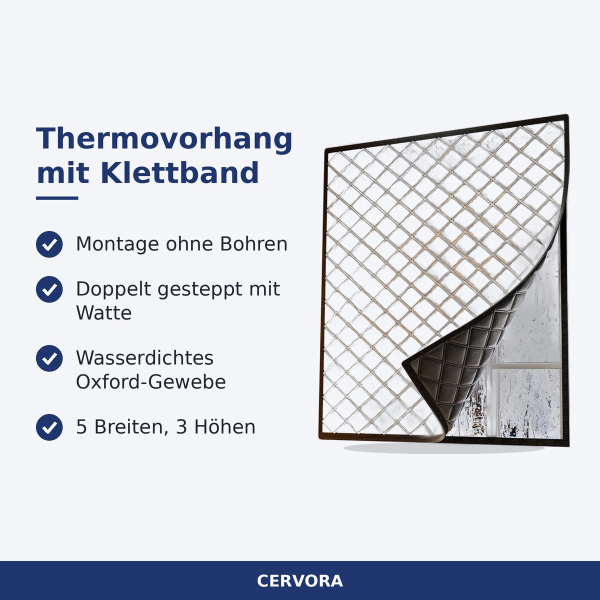 Gesteppter Thermovorhang mit Klettband am Fensterrahmen befestigt