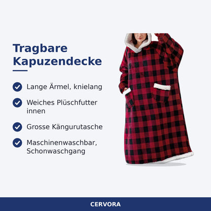 Tragbare Oversize-Decke mit Kapuze, langen Ärmeln und Kängurutasche
