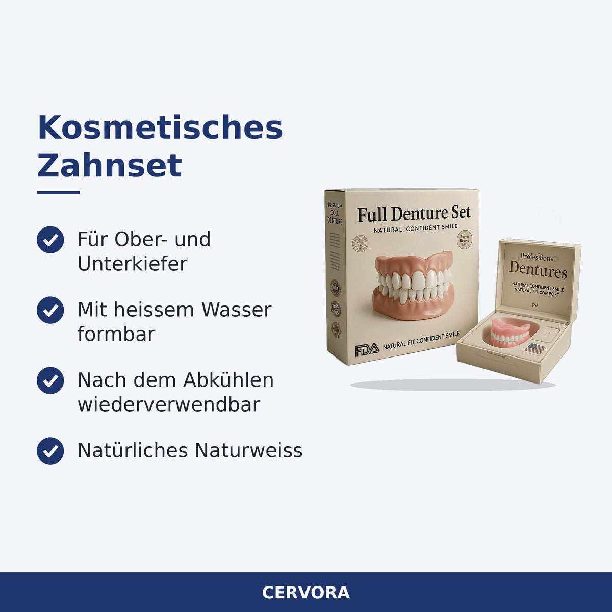 Kosmetisches Zahnset in Naturweiss für Ober- und Unterkiefer