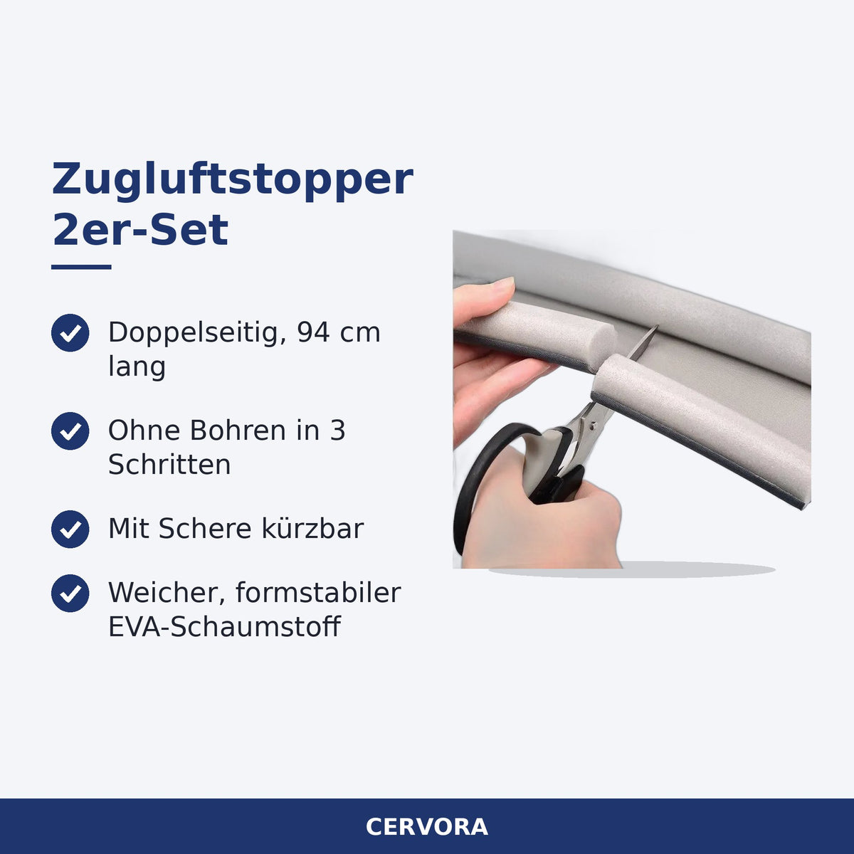 Doppelseitiger Zugluftstopper aus EVA-Schaumstoff unter einer Zimmertür