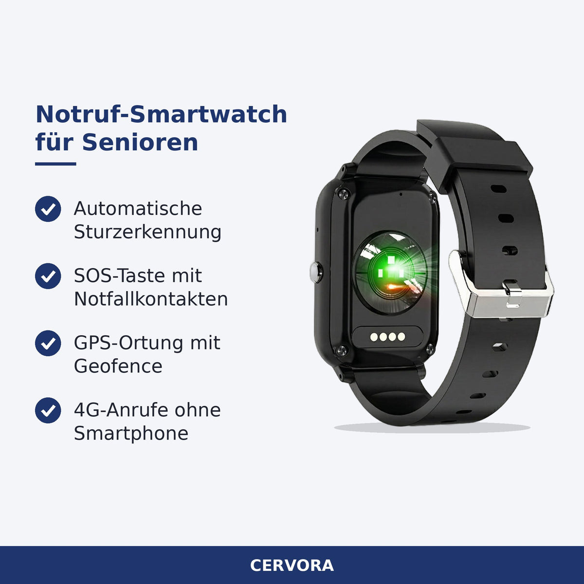 Smartwatch für Senioren mit Sturzerkennung, SOS-Taste und Silikonarmband