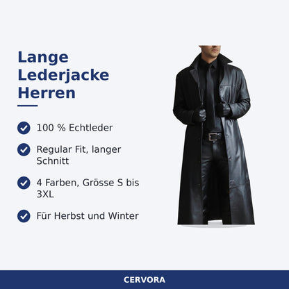 Lange Lederjacke für Herren aus Echtleder mit Knopfverschluss
